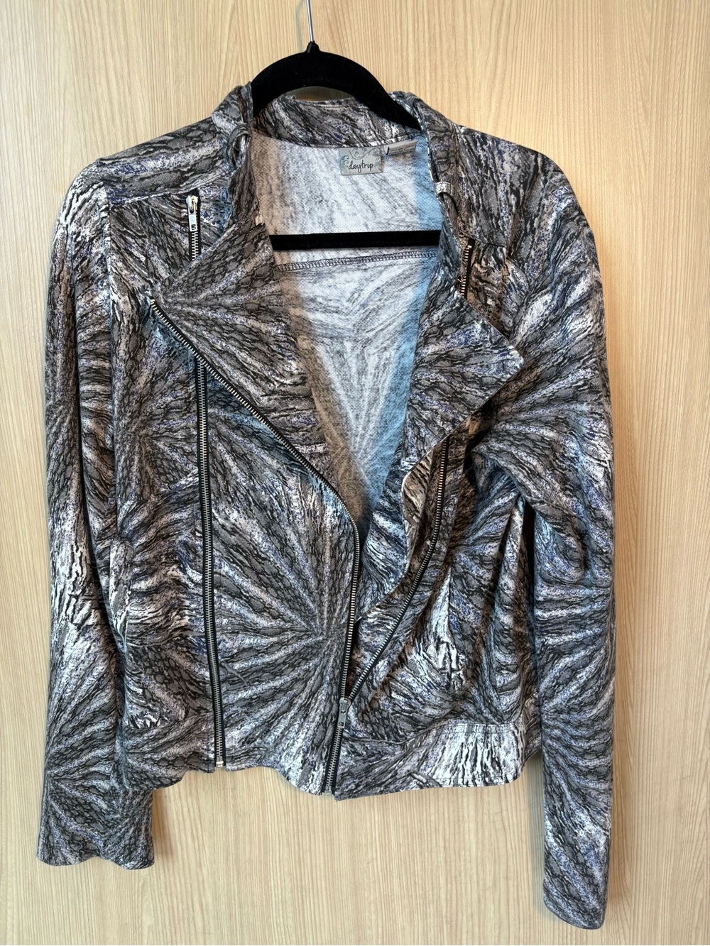 Lightweight Grey Patterned Women's Moto Jacket by Lush